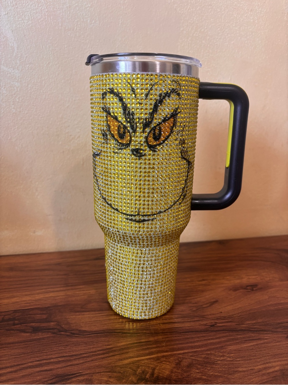 The Grinch Big Face 40 Oz Green Rhinestone Stainless Steel Tumbler w/ Handle
